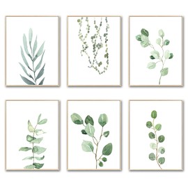Botanical Plant Wall Art Prints - Set of 6 Plant Wall Decor for Bedroom, Green Botanical Art Painting for Offices, Eucalyptus Leaf Picture for Kitchen Living Room Bathroom Decor