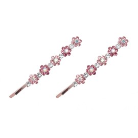 Ruwado 2 Pcs Bobby Pin with Rhinestone Flower Cute Crystal Metal Hair Pins Clips for Women Parties Theme Wedding Hair Decoration Theme Party Supplies (Pink)