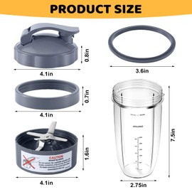 32oz Blender Cups & Blade Replacement Set - Blender Replacement Parts Extractor Blade and 32oz Huge Cup, Flip-Top to-Go Lid, 2 Rubber Gaskets & Cleaning Brush for NutriBullet 600W/900W Blender