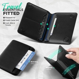 VULKIT Porta Pasaporte Minimalista con Bloqueo de RFID, Cartera de Viaje de Cuero para Hombre y Mujer, Cierre Magnético