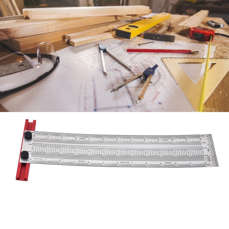 T Rule Stainless Steel Silver Scribing Ruler Woodworking Measuring Tool