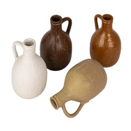 Creative Co-Op Bohemian Charm Stoneware Vase with Handle, Multicolor, Set of 4