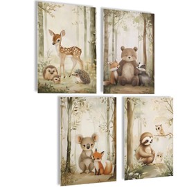mojoliving Pictures for Children's Room, Boys, Baby Room Poster Set, Wall Pictures, Nursery Girls, Baby Room Decoration Pictures for Baby Room Decoration (Forest Animals)