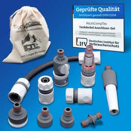 MaJoCompTec® CONNECT-30 Motorhome Water Filter Set, Caravan Water Filler Nozzle, Tank Cap Accessories, Hose Connector Compatible with Gardena (Connection Set with Filter)