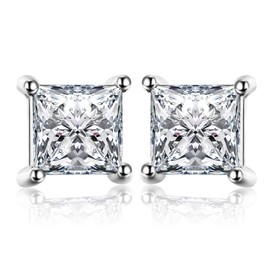 JewelryPalace Princess Cut 0.8ct Cubic Zirconia Solitaire Stud Earrings for Women, Square Shape 925 Sterling Silver Earrings for Her, Classic Simulated Diamond Earrings VVS D-F