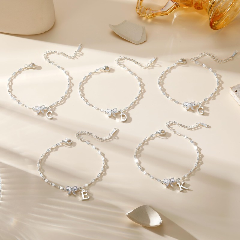 Initial Bracelets for Women Girls Sterling Silver Bufferfly Bracelets