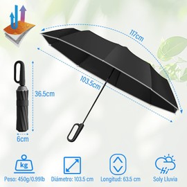 KIROGILY Paraguas, Sombrillas para Lluvia Automático Manija Giratoria Paraguas de Bolsillo y Sol con Tiras Reflectantes, Paraguas Reforzado Resistente al Viento, Umbrella