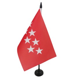 AZ FLAG COMMUNITY OF MADRID TABLE FLAG 5'' x 8'' - SPANISH REGION OF COMUNIDAD DE MADRID DESK FLAG 21 x 14 cm - Black plastic stick and base
