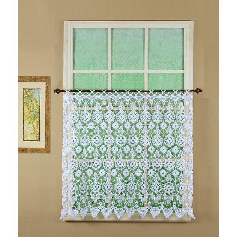 Today's Curtain Medallion Macramé Tier 36",White,35W x 36L