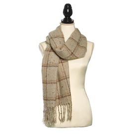Unbranded Acrylic Knit Boucle Multi Check Scarf Scarves Shawl Fringe Trim Winter Beige New
