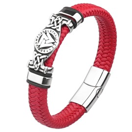 Mochity Men's Leather Bracelet, Stainless Steel Cross Bracelet, Viking Jewellery, Leather Bracelet, Gifts for Men, Stainless Steel, Stainless steel, leather