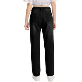 SweatyRocks Teen Girl's High Waisted Straight Leg Ripped Jeans Washed Denim Pants with Pockets Black 14Y
