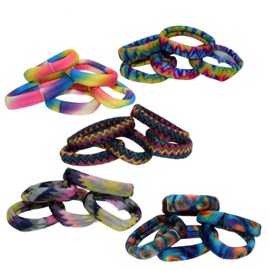 HGSET-002 Tie Dye Print Assorted Stylish Rubber Hair Ties, Hair Accessories, Handmade Weave, Mixed Color, Easy Bracelet, Misanga