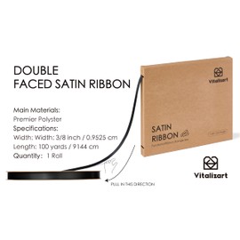 Vitalizart 3/8" x 100Yd Black Satin Ribbon, Double-Sided Ribbons for Gift Wrapping & Crafting, Silk-Like Fabric Ribbon for Bouquet & Decoration, Thin Satin Ribbon with Storage Box