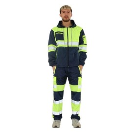 BESTITALIANUK Hi Vis Rain Tracksuit - Mens High Visibility Waterproof Reflective Tape Band Safety Lightweight Rainsuit Hooded Top Trouser Plus Sizes S-3XL