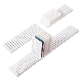 WILLOWDALE 4Pcs 12" Wood Name Badge Holder Organizer, White Counter Card Holder Stand for Name Tag ID Badge Plastic Card Holders, Detachable Business Card Holder Display Tray for Desk Office Reception