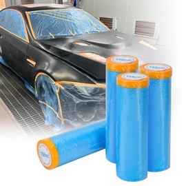 MATUFF Pre-Taped Automotive Masking Film 4 Pack 59 in x 65 feet Rolls, Tape and Drape, Painters Plastic Drop Cloth for Automotive Painting Covering, House Decoration Furniture Floor Dustproof Cover