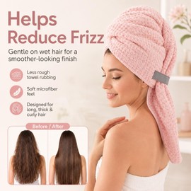 Toalla grande de microfibra para el cabello para mujeres, regalos para mujeres, súper suave antiencrespamiento y secado rápido para cabello rizado, toalla de envoltura de cabello ultra absorbente para