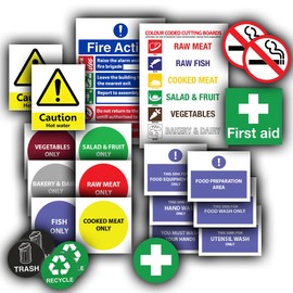 Catering Restaurant Kitchen - Food Preparation - Health & Safety Sticker 24 Pack - Kitchen Safety Sticker - Waterproof & Durable