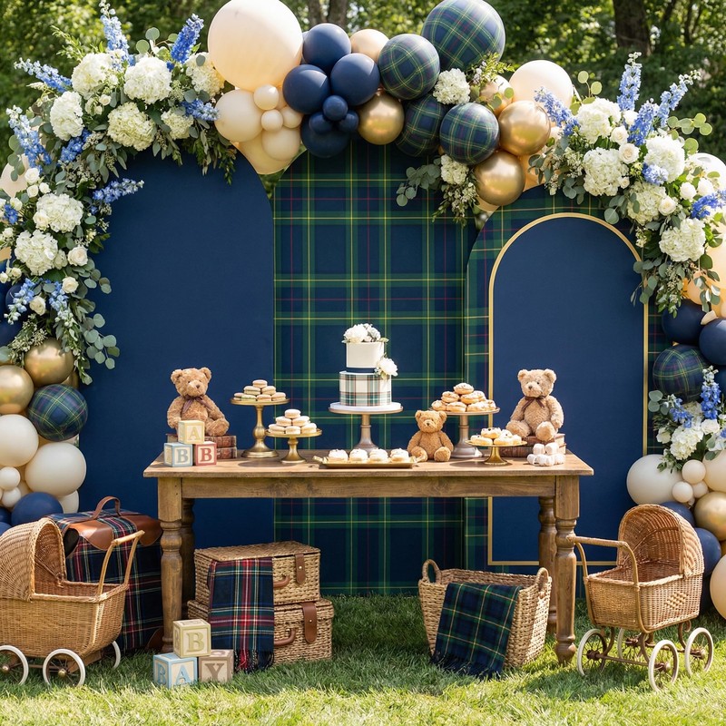 3 Pcs Tartan Arch Backdrop Cover Buffalo Plaid Baby Shower