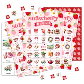 Strawberry Bingo Cards for Adults, Berry Bingo Games for Family Friends, Summer Strawberry Party Favors Decorations Supplies, Friuts Game Card for Outdoor Indoor, 24 Players Game Cards -04