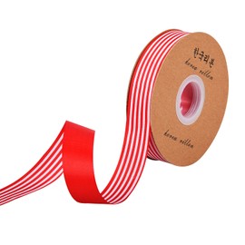 Lezevn 50 Yards Red and White Striped Grosgrain Ribbon Christmas Grosgrain Fabric Ribbon for Gift Wrapping Bows Making Wreath Decoration (Red and White, 2.5cm)
