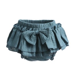 Juego de faldas de algodón para bebé recién nacido con pantalones cortos integrados para niños pequeños, con volantes, falda para pañales con lazos, diadema, Juego de color verde oscuro., 6-12 Meses