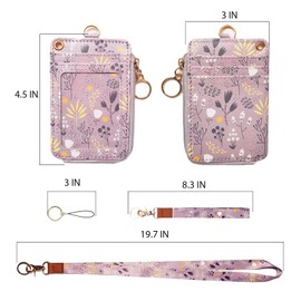 Lanyard with Purse, ID Card Case with Zipper, ID Cover with Neck Strap, ID Cover for Women, Fashion Lanyard Wallet, ID Card Holder with Lanyard (Light Purple/Grey)
