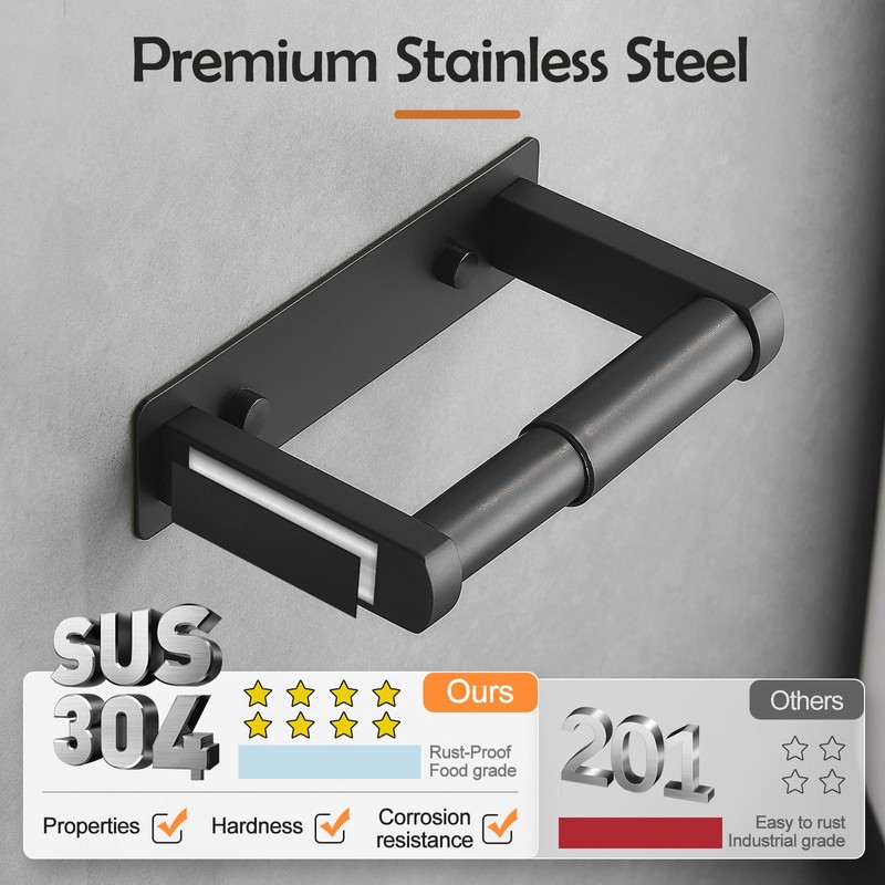 Pokim Matte Black Toilet Paper Holder,Self Adhesive or Screw Wall