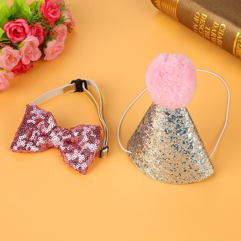 Qiilu Cute Pet Cat Dog Birthday Bowknot Party Costume Hat