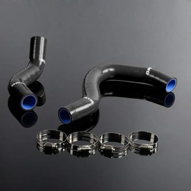PIT66 Silicone Radiator Hose Kit,Compatible with 2002-2005 Honda Civic Si/SiR/Type-R EP3 K20A Black with Clamps