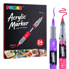 POMAC Rotuladores de Pintura Acrílica de Doble Punta Colores Surtidos, Marcador Acrílico Líquido Directo con Pincel y Punta Fina, Marcador de Pintura (24)