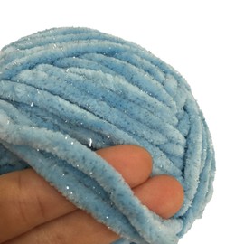 Troyarn Velvet Star (3- Skeins Pack) Silvery Glitter Chenille Baby Blanket Yarn Amigurumi Yarn for Crocheting and Knitting Super Bulky 3x100 gr (3x120 yds) (10411 - Light Blue, 3 Skein)