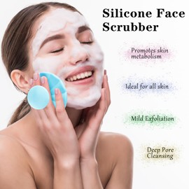 Douji Small Silicone Body Scrubber Shower Bath Brush,Face Exfoliator Blackhead Wash Tool,Handheld Cleansing Skin Brush for Sensitive Kids Women Men All Kinds of Skin（Blue）