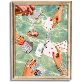 uniro Vintage Playing Cards Wall Print Retro Poker Night Cards & Drinks Friends playing poker Bar Cart Wall Art Painting Farmhouse Home Kitchen Wall Decor Trendy Poker Night Cheers Cocktail Bar Cart Accessories - 8"x10"-UNFRAMED