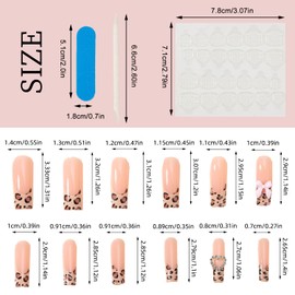 NICENEEDED 24 Pcs Long Square Press On Nails, French Leopard Print False Nails, Glossy Fake Nails with Pink Bow Deign, Reusable Stick on Nails Full Cover Artificial Nails for Women Nail Art
