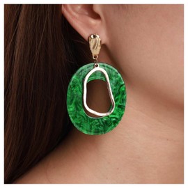 Cimenexe Bohemian Resin Circle Drop Earrings Green Enamel Irregular Circle Earrings Acrylic Speckled Hoop Earrings Enamel Geometric Green Hoop Dangle Earring Jewellery for (Green)