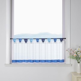 ESLIR Net Curtain with Loops, Kitchen Bistro Curtains, Transparent Short Curtains, Voile, Blue, H x W 45 x 120 cm, Pack of 1