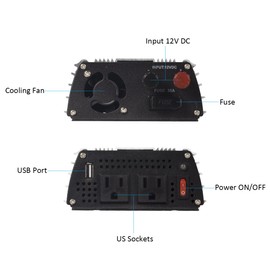 400W Power Inverter DC 12V，Output 110V-120V AC Car Inverter with USB Car Adapter
