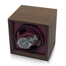 LIAN Automatic Single Watch Winder with Japanese Mabuchi Quiet Motor Wooden PU Leather Soft Flexible Memory Foam Watch Pillows for Men's and Women's Watches Red