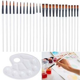 WADY Cepillos de Pintura, 24 Pack Pinceles para Pintura Acrilica, 1 Paleta para Pintura Acrilica, Pinceles para Acuarela de Acrílico de Nylon, Pinceles de Pintura Pequeños, Pinceles de Punto Pinceles