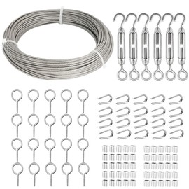 TooTaci 30 m 2 mm Wire Rope Set, 304 Stainless Steel Tension Wire, Steel Cable Coated Made of PVC, Steel Cable with Eyelets, Rope Tension Set, for Hanging Fairy Lights, Trellis for Climbing Plants,