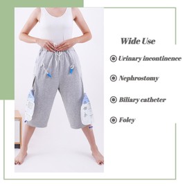 Catheter Leg Bag Cropped Pants, Men Women Nephrostomy Bag Holder Pants to wear with catheters (Black, M)