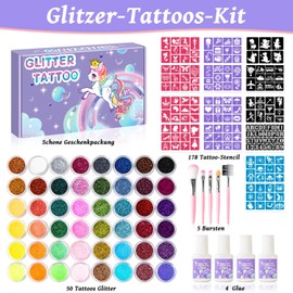 Kit De Tatuajes Temporales Con Brillo Para Niños,48 Colores De Glitter, 178 Plantillas,4 Pegamento, 5 Pinceles, Kit De Glitter Artes Adultos Y Niños, Maravillosos Regalos Fest