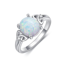 DIYA Opal Rings for Women 925 Sterling Silver Celtic Knot Wedding Ring Fire Opal Celtic Promise Ring Anniversary Birthday Mother's Day Jewelry Gifts for Her Mom Wife Girlfriend, 7