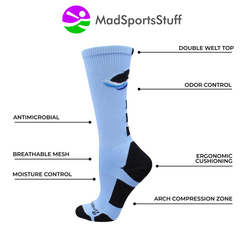 Swimmer Logo Athletic Crew Socks (Columbia Blue/Black, Medium)
