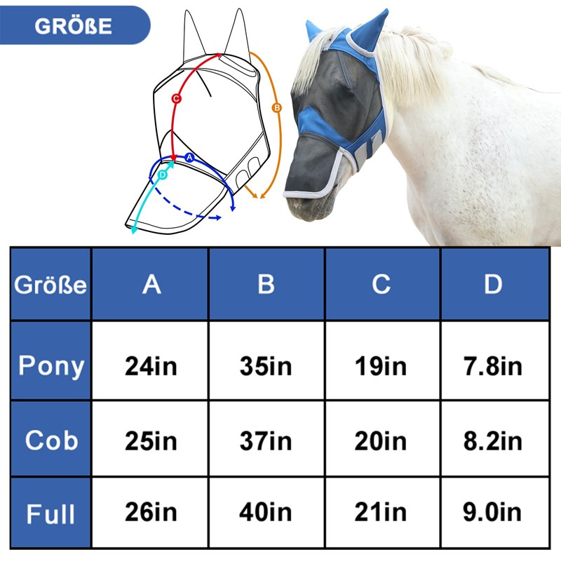 Gallopoff Fly Mask Horse, Horse Mask with Ears and Nose