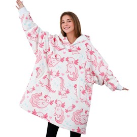 Axolotl Gifts, Wearable Blanket Hoodies for Adults, Oversized Flannel Hooded Blankets, Gifts for Birthday, Christmas, and so on, One Size Fits All
