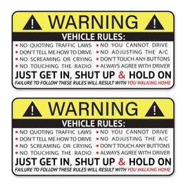 GRITKULTURE Funny Passenger Rules Vehicle Safety Warning Decal Stickers 2 Pack 1.8 inch X 3.7 inch Vinyl for Car, Dash, Truck, Window, Tumblers, Graphic Bumper for Laugh