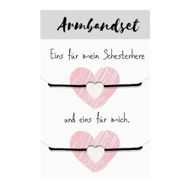 Edelschnitte Bracelet Set Sister Heart Stainless Steel & Waterproof Black Silver Friendship Bracelet Friendship Bracelets Gift Sibling Love Sister, Nylon